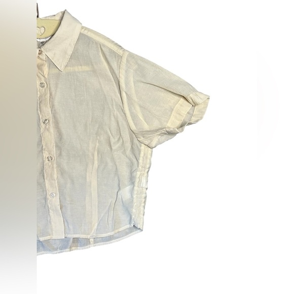 Moussy Cream Short Sleeve Button-Up Blouse S/M - Picture 3 of 6